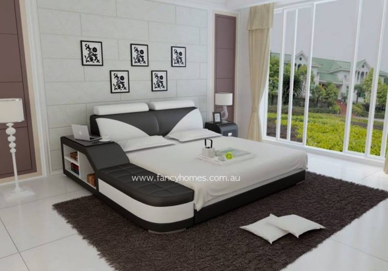 Fancy Homes Kate Contemporary Leather Bed Frame Black and Pure White