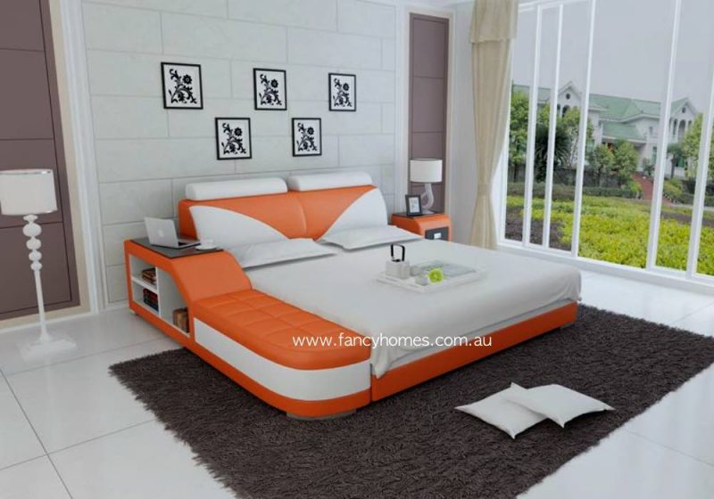 Fancy Homes Kate Contemporary Leather Bed Frame Orange and Pure White