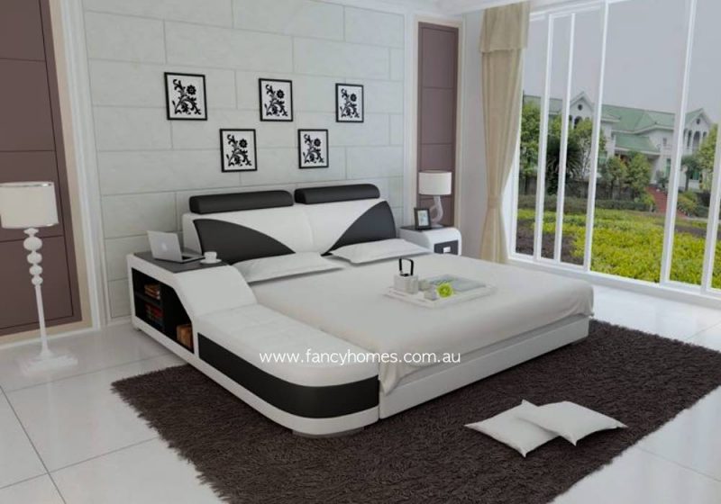 Fancy Homes Kate Contemporary Leather Bed Frame Pure White and Black
