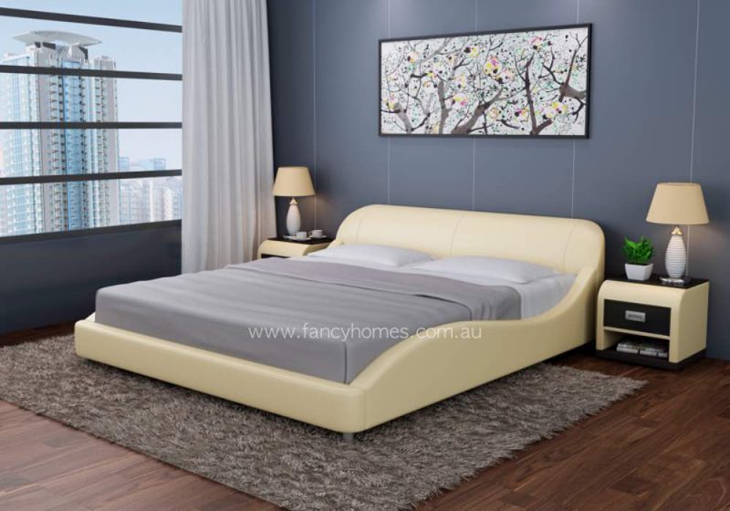 Fancy Homes Newt Contemporary Leather Bed Frame Cream Side