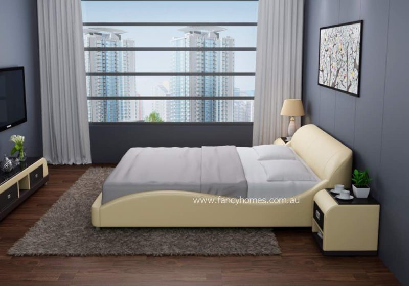 Fancy Homes Newt Contemporary Leather Bed Frame Cream