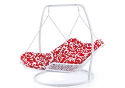 Fancy Homes WP501-BL hanging chair white wicker and red cushion