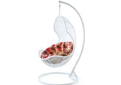 Fancy Homes WP630-W hanging chair white wicker and floral cushion