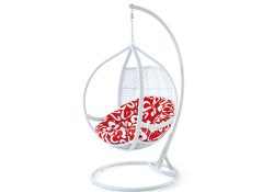 Fancy Homes WP636-W hanging chair white wicker and red cushion