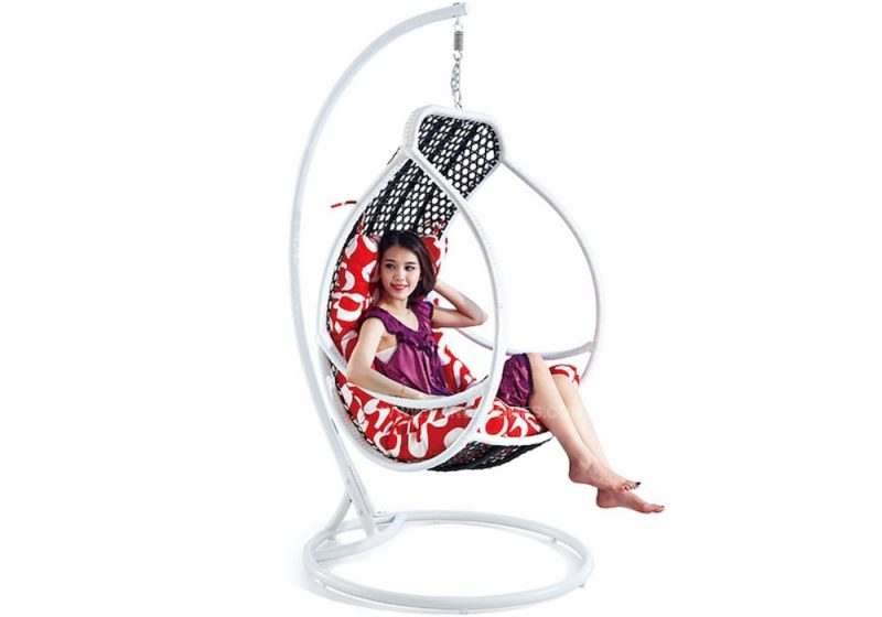 Fancy Homes WP636 hanging chair, hanging chairs black white wicker and red cushion