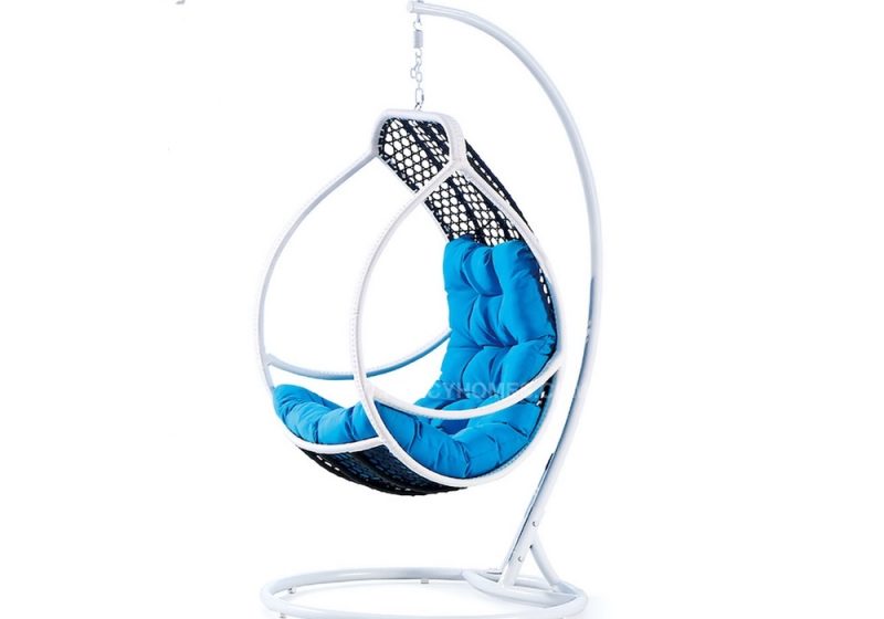Fancy Homes WP636-BW hanging chair, hanging chairs black white wicker and aqua cushion