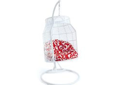 Fancy Homes WP638-W hanging chair white wicker and red cushion