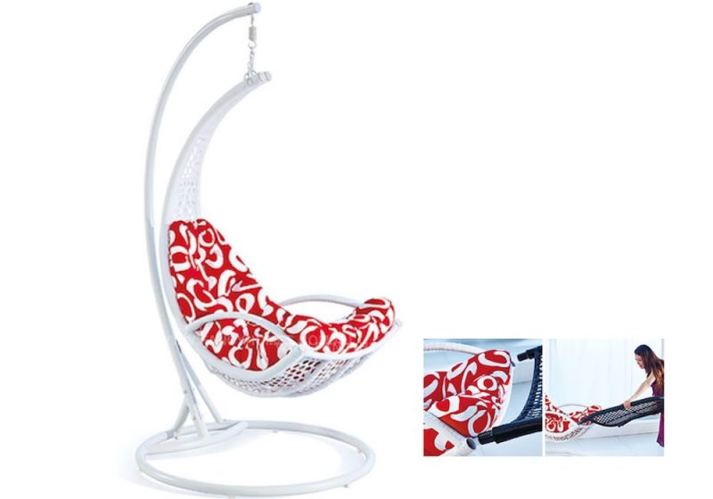 Fancy Homes WP916-BW hanging chair, hanging chairs white and black wicker with red cushion