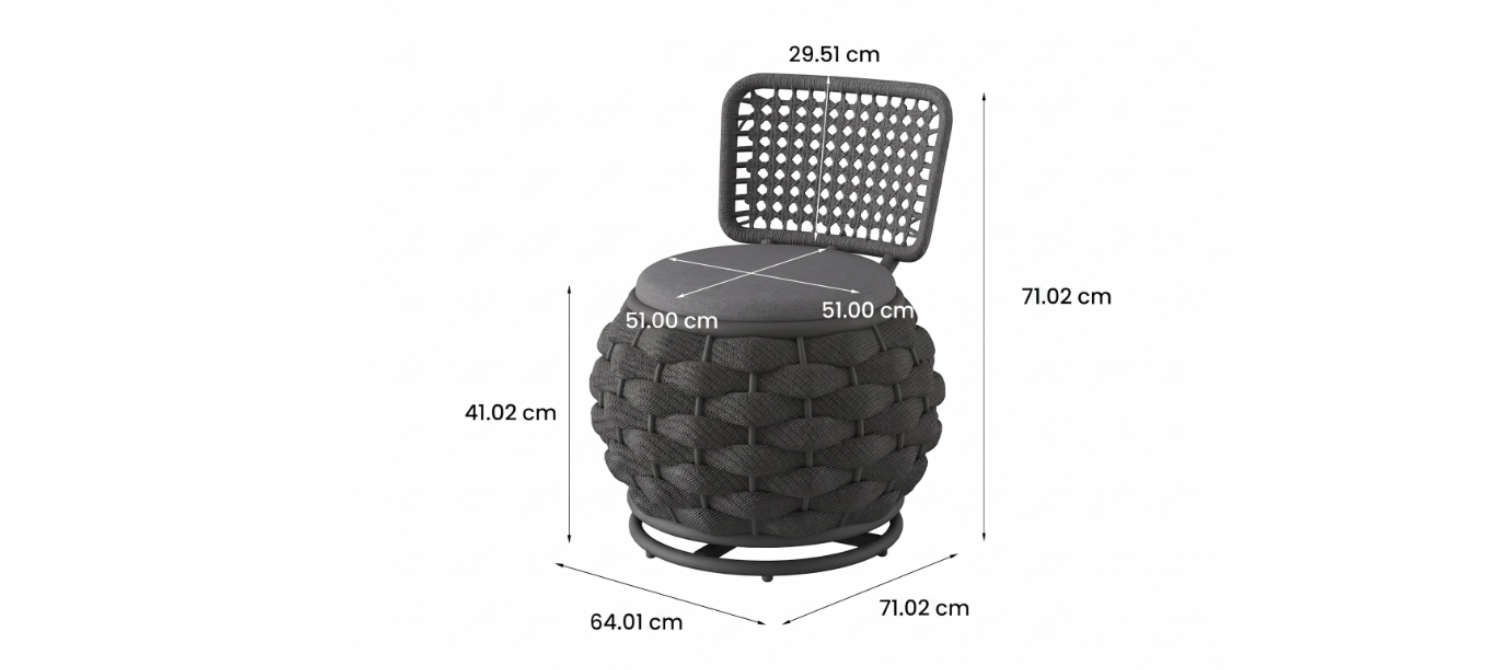 Kota Outdoor Swivel Balcony Set Dimensions
