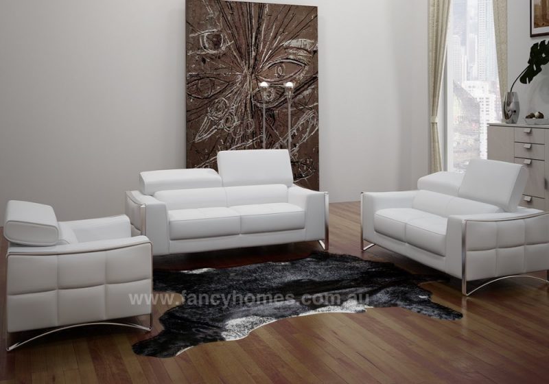 Fancy Homes Vito lounges suites leather sofa featuring easy-adjust headrests and polished stainless steel legs