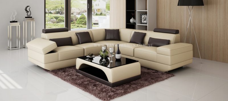 Fancy Homes Casanova-B corner leather sofa in beige and brown leather