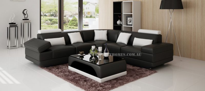 Fancy Homes Casanova-B corner leather sofa in black and white leather