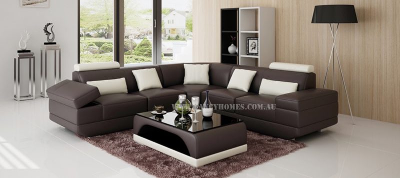 Fancy Homes Casanova-B corner leather sofa in brown and white leather