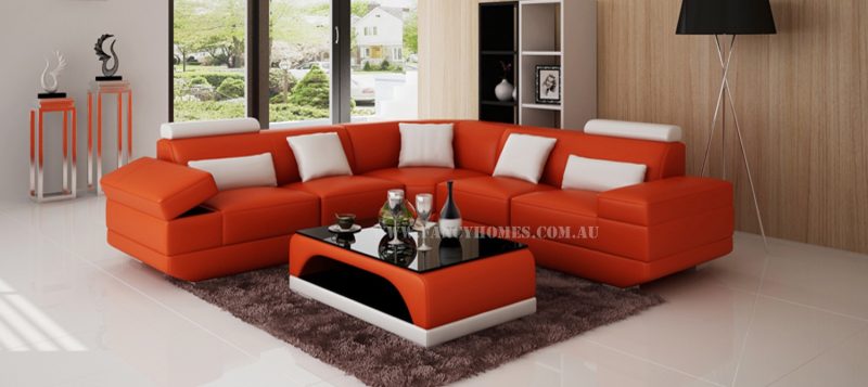 Fancy Homes Casanova-B corner leather sofa in orange and white leather