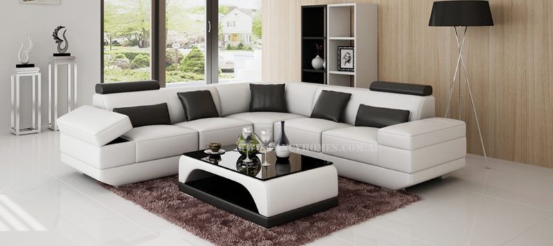 Fancy Homes Casanova-B corner leather sofa in white and black leather