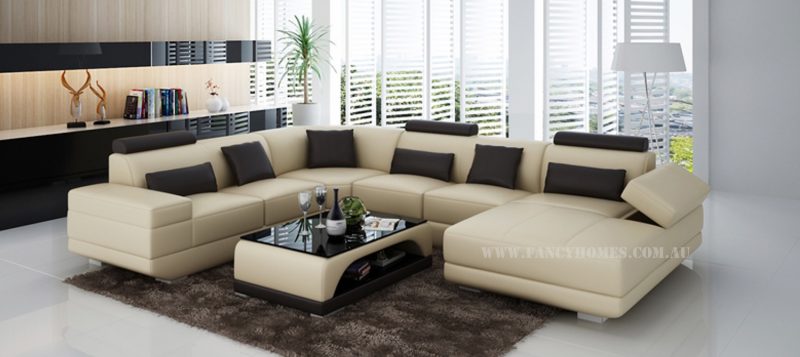 Fancy Homes Casanova modular leather sofa in beige and black leather