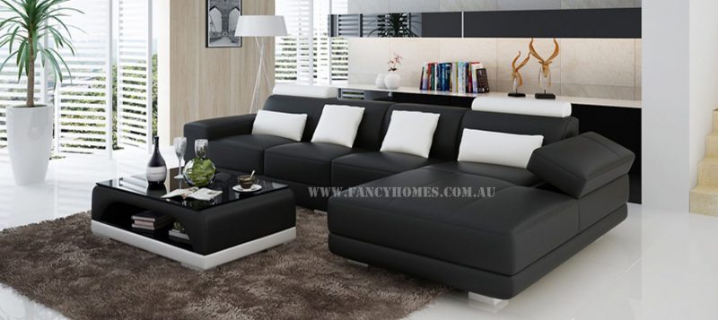 Fancy Homes Casanova-C chaise leather sofa in black and white leather