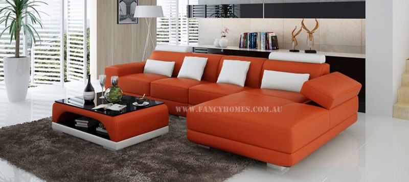 Fancy Homes Casanova-C chaise leather sofa in orange and white leather