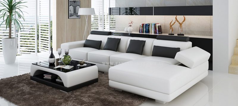 Casanova-C chaise leather sofa in white and black leather