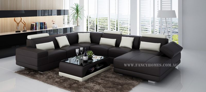 Fancy Homes Casanova modular leather sofa in brown and white