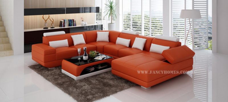 Fancy Homes Casanova modular leather sofa in orange and white leather