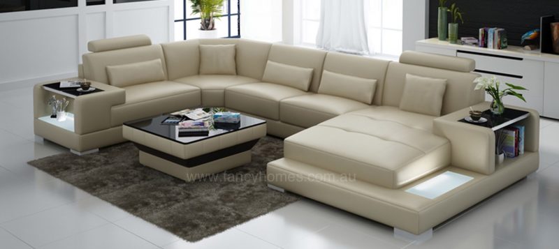 Fancy Homes Verena modular leather sofa in beige leather