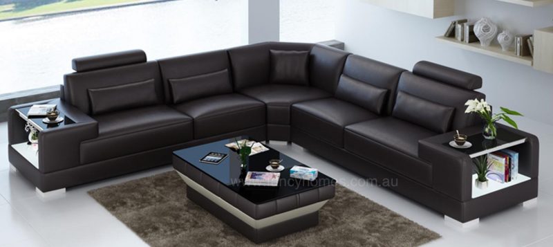 Fancy Homes Verena-B corner leather sofa in brown leather