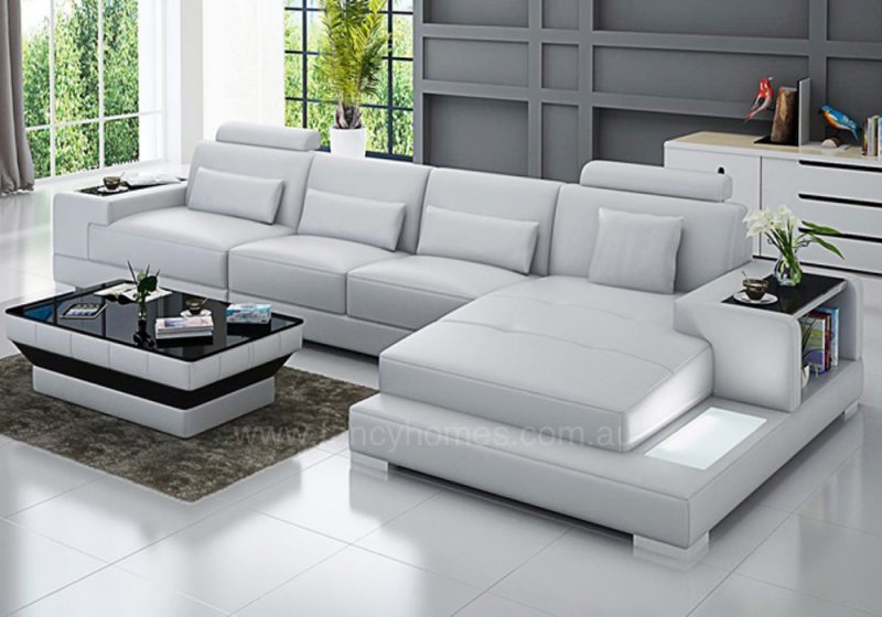 Fancy Homes Verena-C chaise leather sofa in white leather