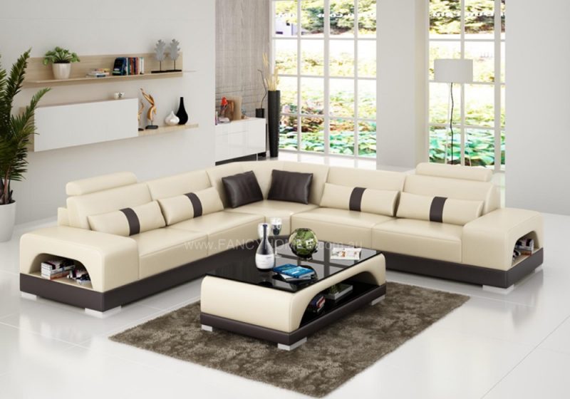 Fancy Homes Lori-B corner leather sofa in beige and black leather