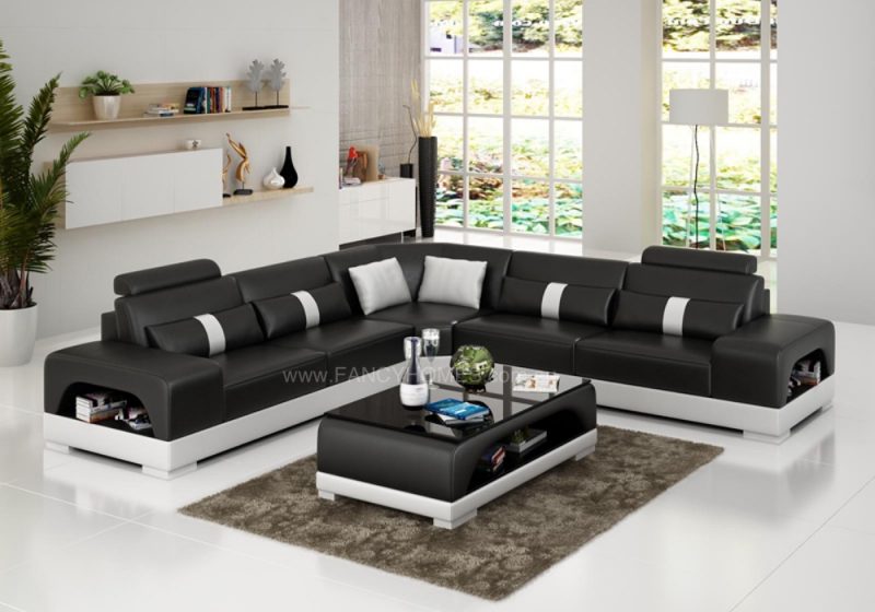 Fancy Homes Lori-B corner leather sofa in black and white leather