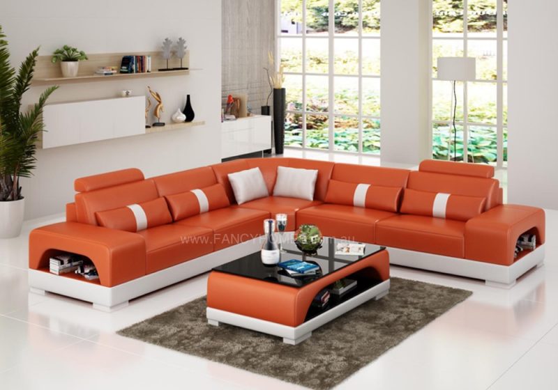 Fancy Homes Lori-B corner leather sofa in orange and white leather