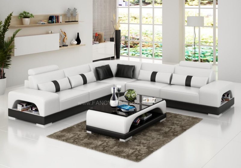 Fancy Homes Lori-B corner leather sofa in white and black leather