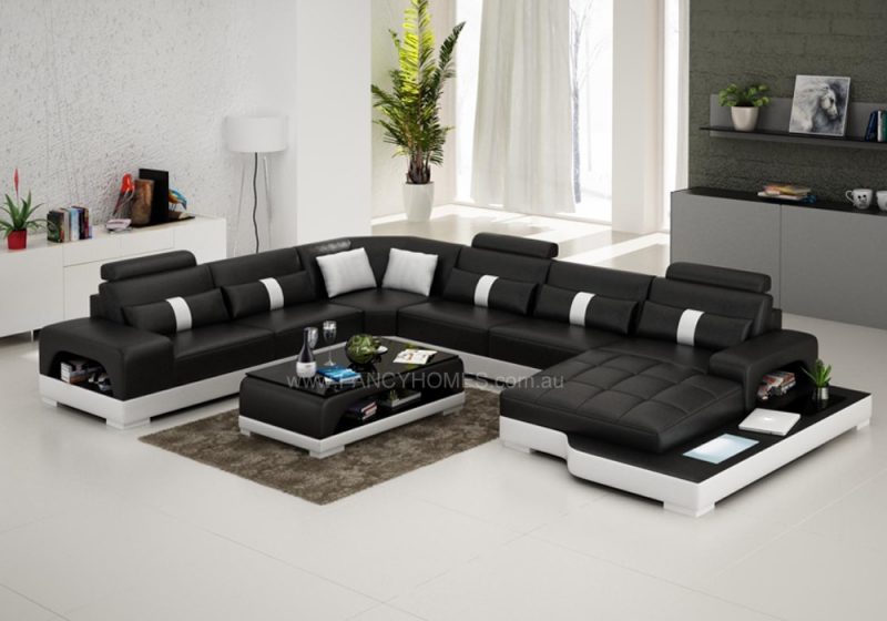 Fancy Homes Lori modular leather sofa in black and white leather