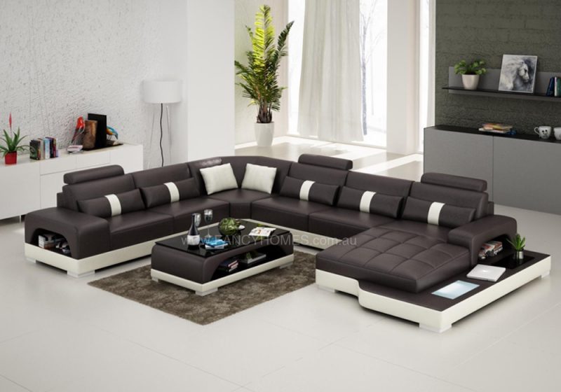 Fancy Homes Lori modular leather sofa in brown and white leather