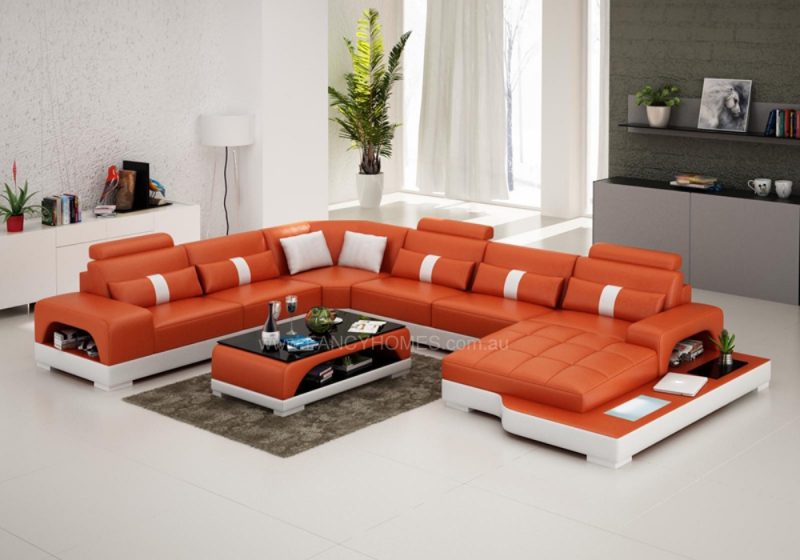 Fancy Homes Lori modular leather sofa in orange and white leather