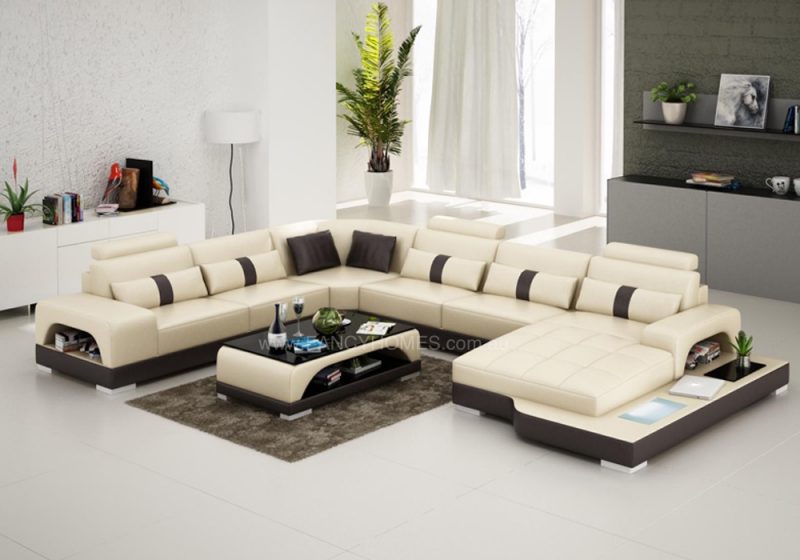 Fancy Homes Lori modular leather sofa in beige and brown leather