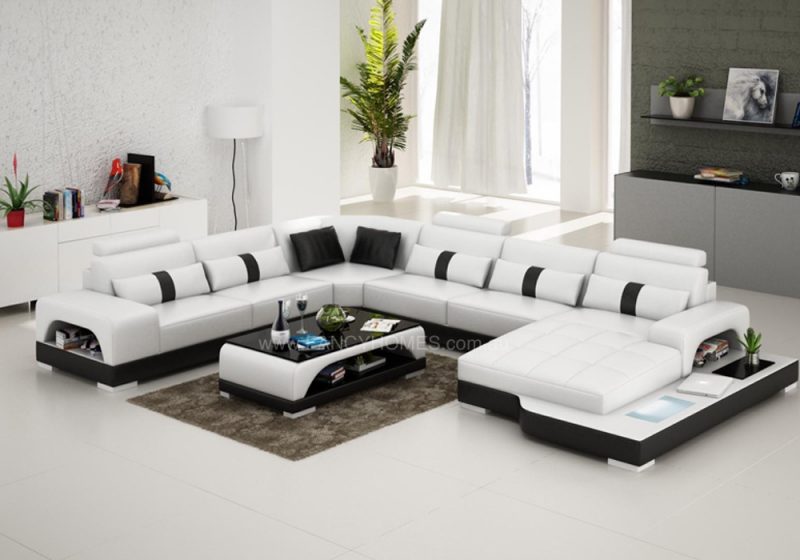 Fancy Homes Lori modular leather sofa in white and black leather