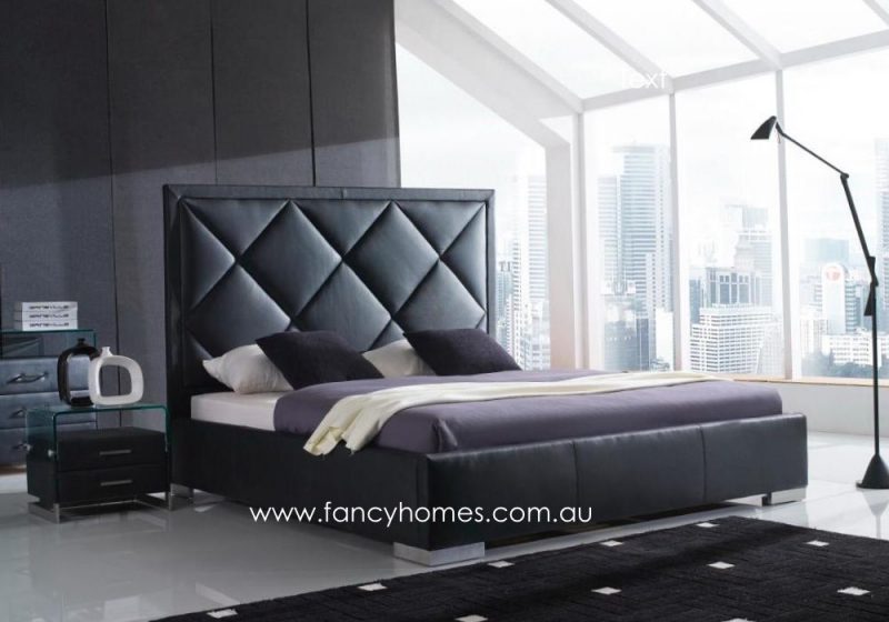 Fancy Homes Sherwood Italian Leather Bed Frame in Black