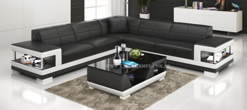 Fancy Homes Prima-B corner leather sofa in black and white leather