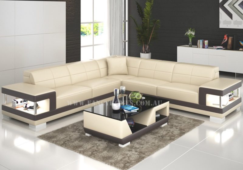 Fancy Homes Prima-B corner leather sofa in beige and brown leather