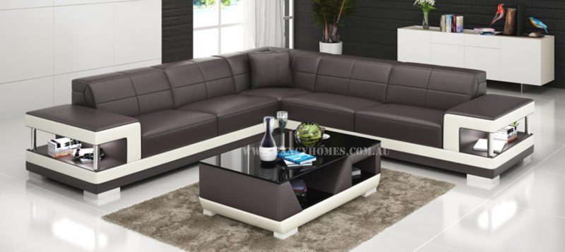 Fancy Homes Prima-B corner leather sofa in brown and white leather