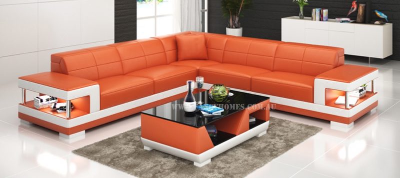 Fancy Homes Prima-B corner leather sofa in orange and white leather