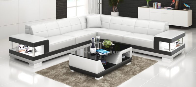 Fancy Homes Prima-B corner leather sofa in white and black