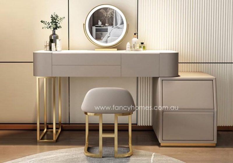 Fancy Homes DRT-8002 Dressing Table Set with Stool and Mirror Side Customisable in Size and Colour