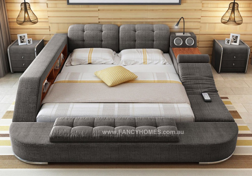 Lia Multifunctional Fabric Bed Frame, Upholstered King Bed Frame Australia