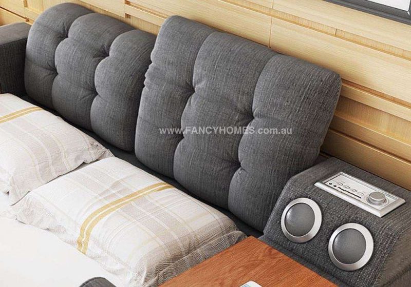 Fancy Homes Lia Multifunctional Fabric Bed Frame Audio System