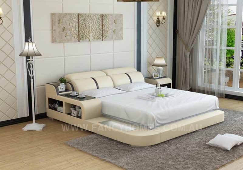 Fancy Homes Rosetta Contemporary Leather Bed Frame with In-built Storage and Lighting