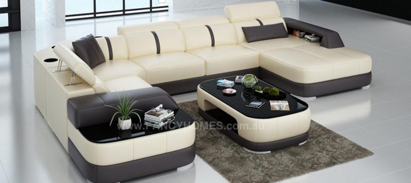 Fancy Homes Sofia modular leather sofa in beige and brown leather