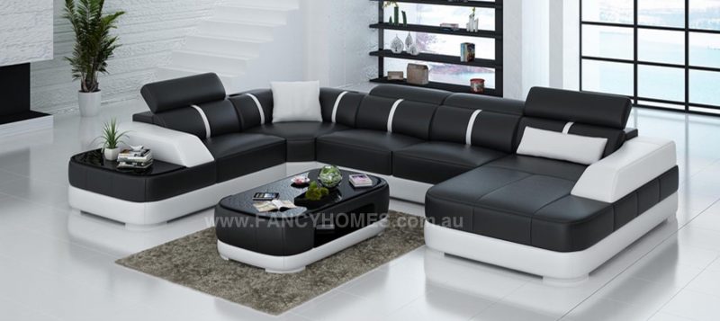 Fancy Homes Sofia modular leather sofa in black and white leather