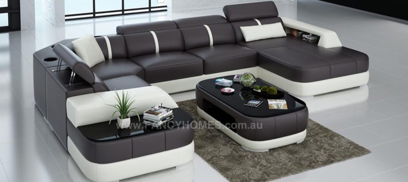 Fancy Homes Sofia modular leather sofa in brown and white leather